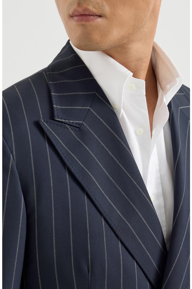 Super 150s virgin wool wide chalk stripe batavia one-and-a-half breasted Tailor blazer, Alternate, color, Blue