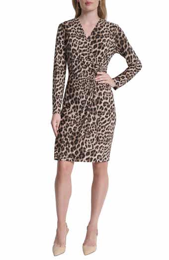 Faux Wrap Drape Long Sleeve Sheath Dress