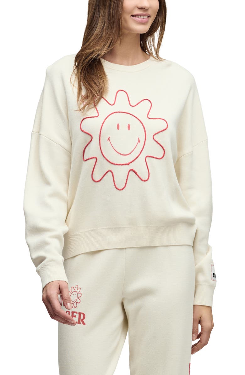 Barefoot Dreams<sup>®</sup> Smiley Sun Stars CozyChic Ultra Lite<sup>®</sup> Sweatshirt, Main, color, Cream-Light Poppy Red
