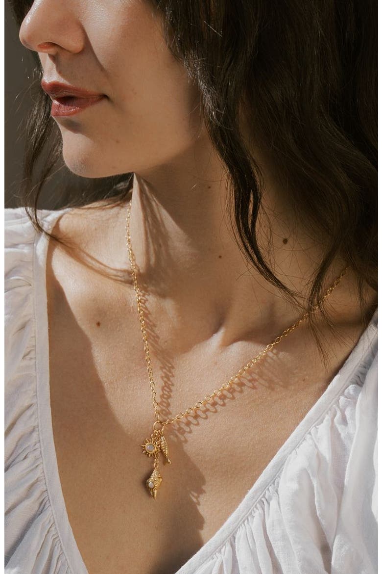 Healing Light Ocean Charm Necklace, Alternate, color, Gold