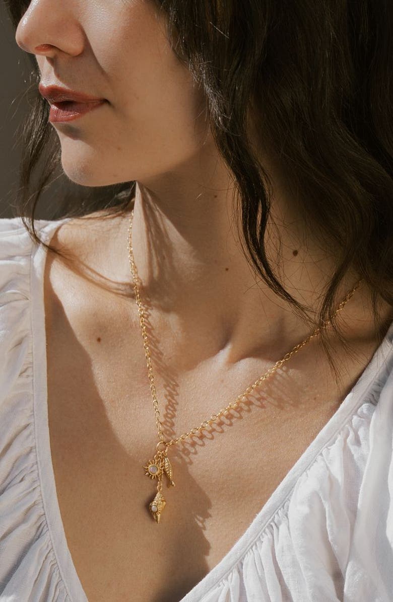 Satya Jewelry Healing Light Ocean Charm Necklace, Alternate, color, Gold