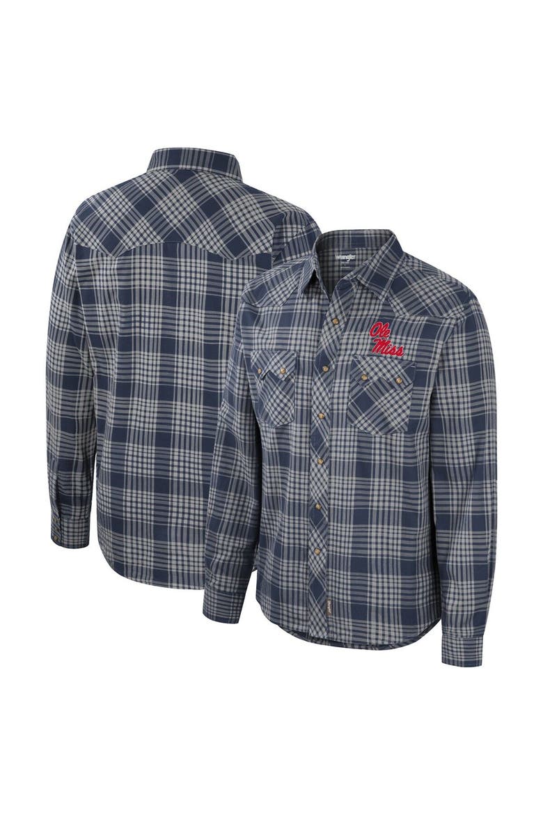 Men's Colosseum x Wrangler  Navy Ole Miss Rebels Plaid Western Long Sleeve Full-Snap Shirt, Main, color, Navy