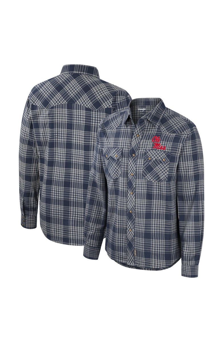 COLOSSEUM X WRANGLER Men's Colosseum x Wrangler  Navy Ole Miss Rebels Plaid Western Long Sleeve Full-Snap Shirt, Main, color, 
