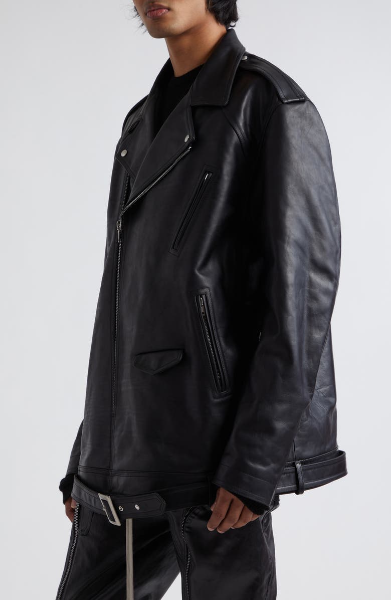 Rick Owens Luke Stooges Oversize Leather Moto Jacket, Alternate, color, 