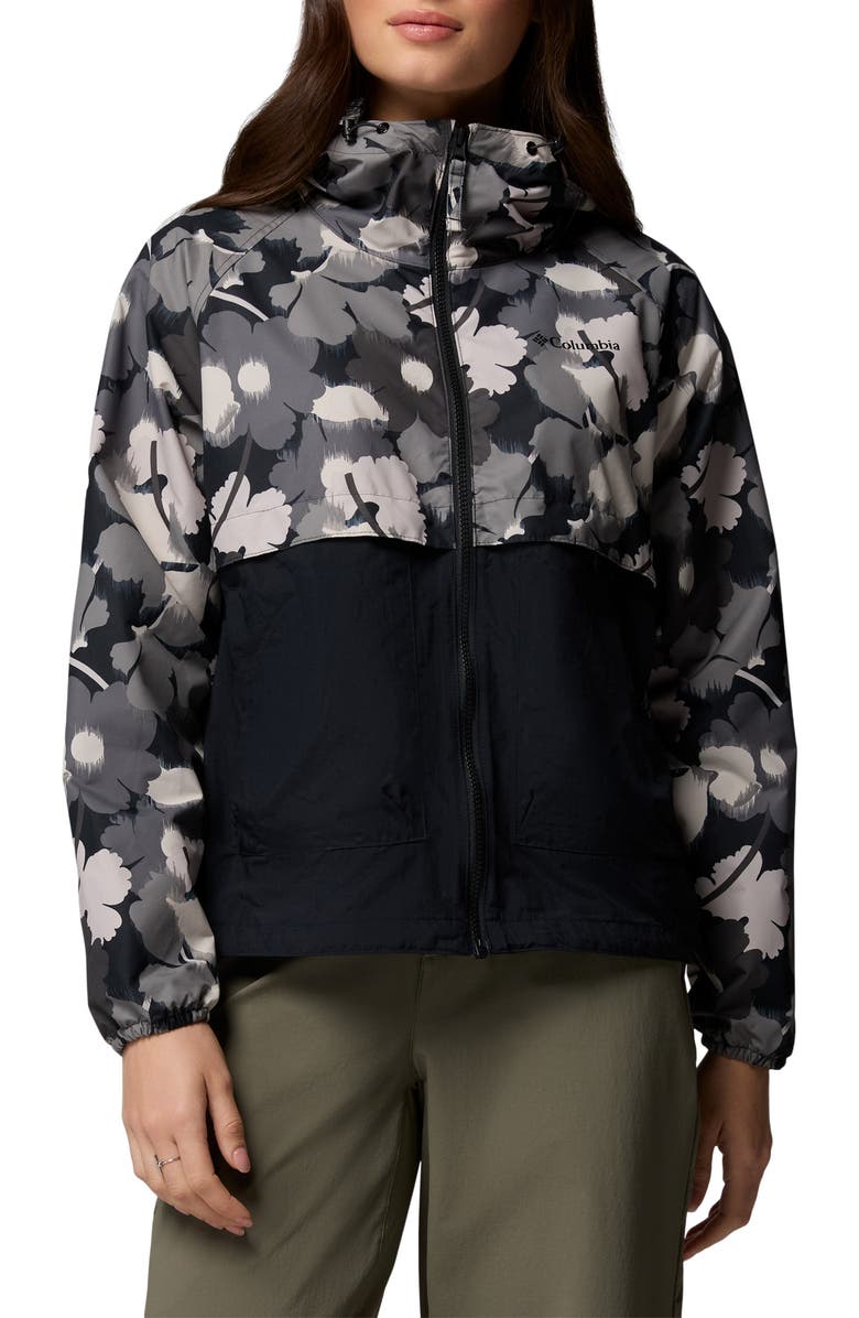 Columbia Spire Valley Print Water Repellent Windbreaker, Main, color, Black Ikatbloom Print/ Black