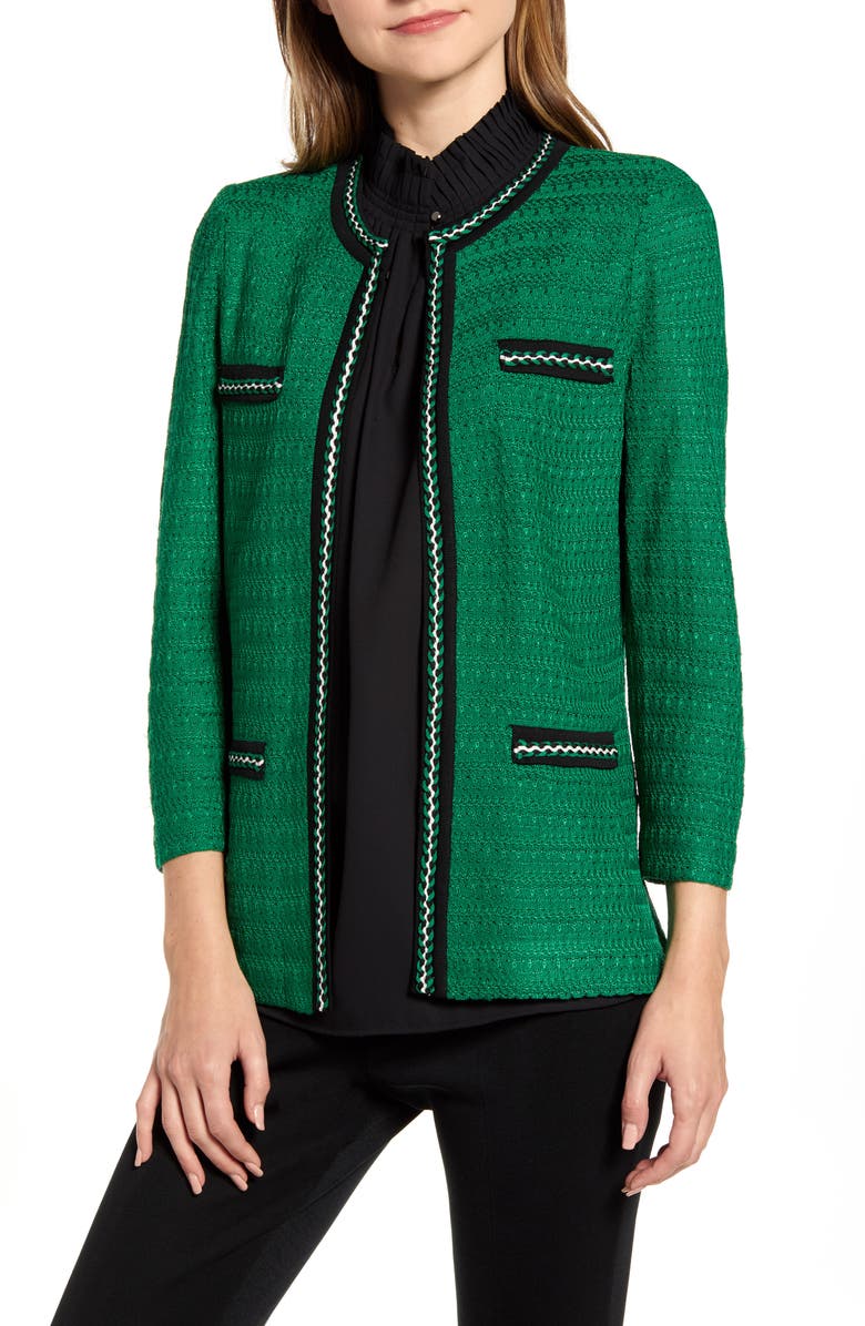 Ming Wang Braided Trim Jacquard Jacket, Main, color, 
