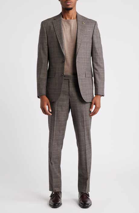 Ted Baker London Jay Slim Fit Brown Glen Plaid Stretch Wool Suit