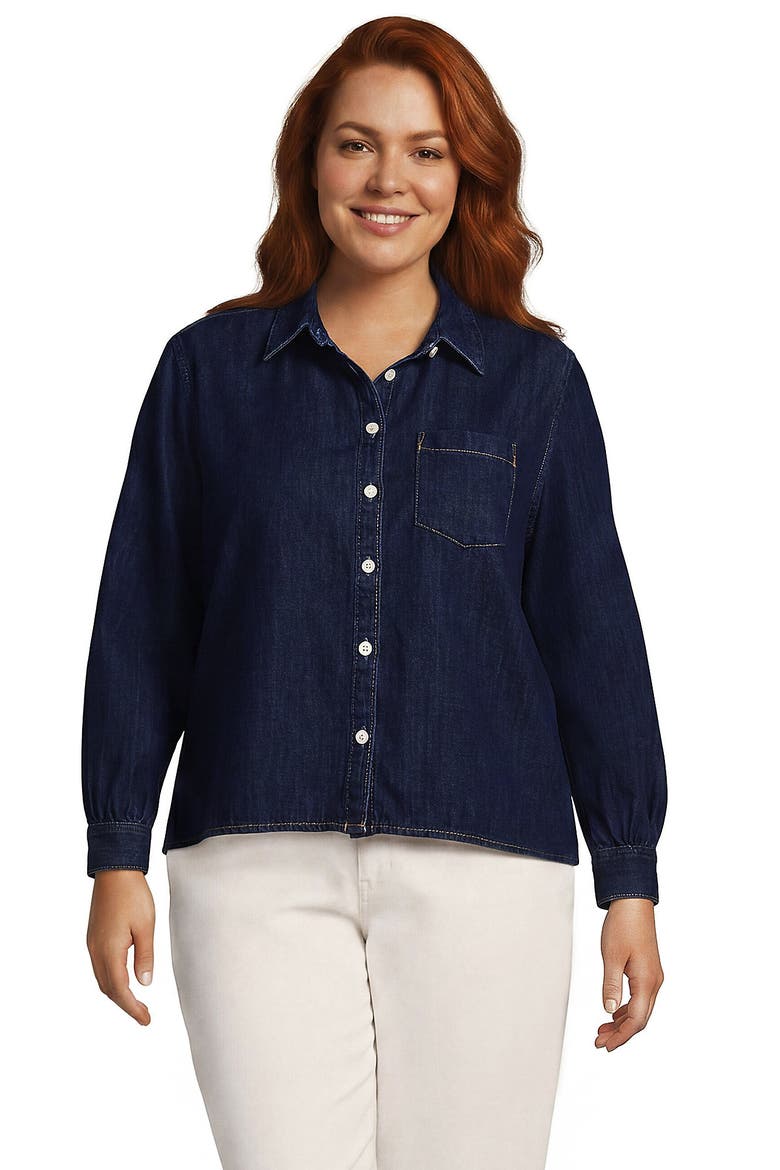 Denim Cropped Button Front Shirt, Main, color, Dark Indigo