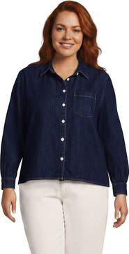 Lands' End Denim Cropped Button Front Shirt