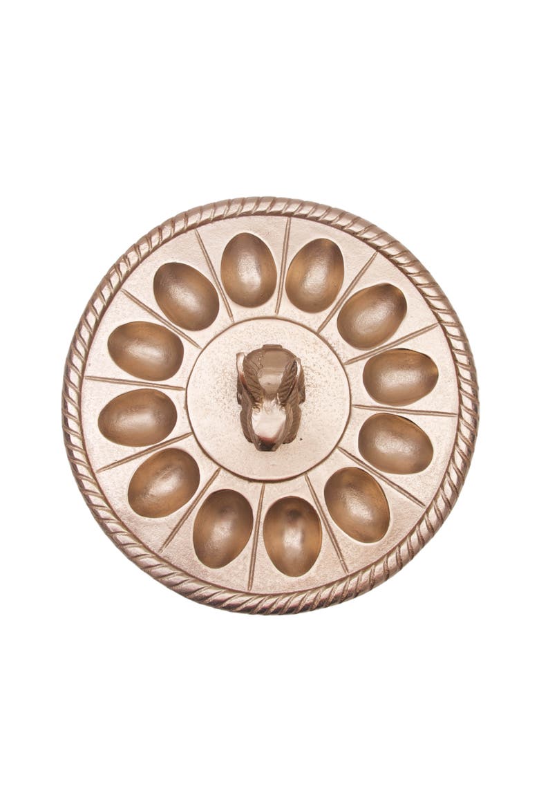 Easter Bunny Rabbit Gold Metal 12-Section Deviled Egg Serving Platter 10", Alternate, color, Gold