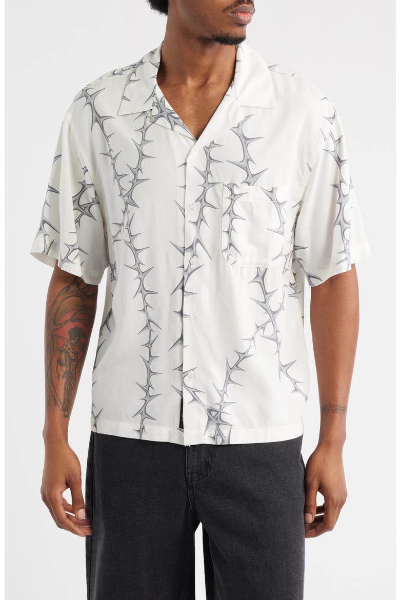 Van Doren Print Camp Shirt, Main, color, WHITE