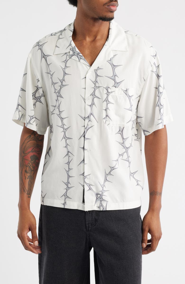 Vans Van Doren Print Camp Shirt, Main, color, White