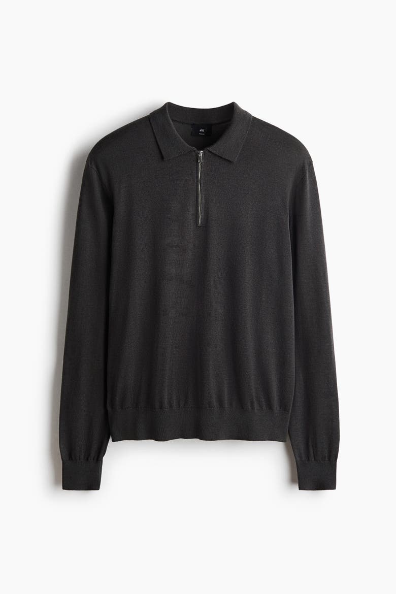 Regular-fit Merino Wool Half-zip Polo Shirt, Alternate, color, Dark gray