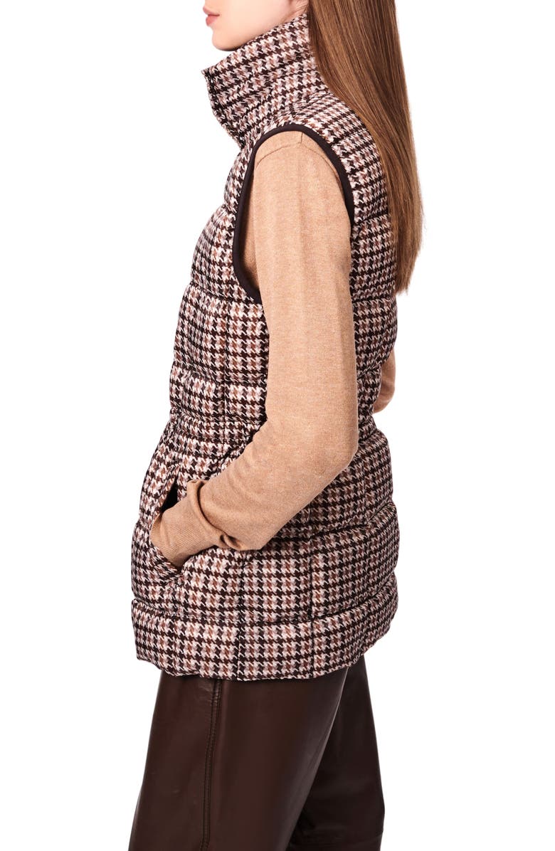 Bernardo Water Resistant Houndstooth Quilted Puffer Vest, Alternate, color, Multi Brown