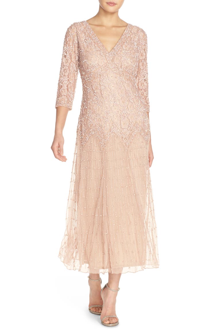 Beaded Mesh Drop Waist Dress, Main, color, ALT ROSE