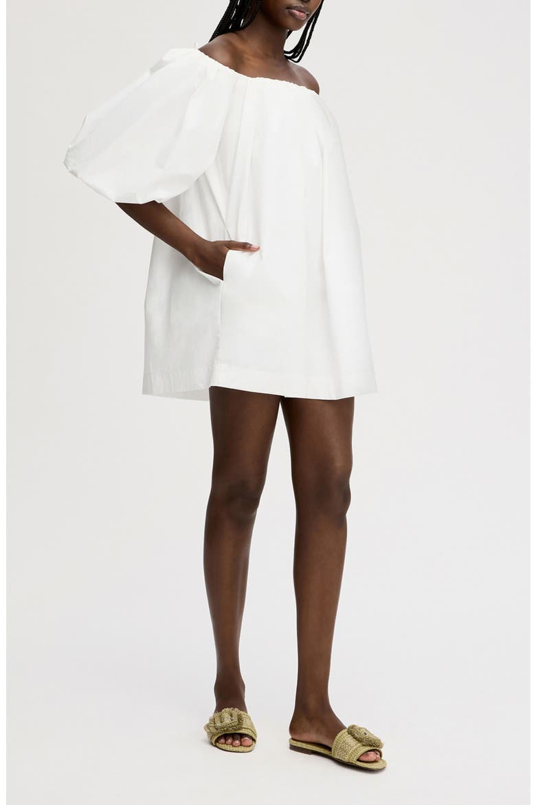 Bubble Sleeve Off the Shoulder Cotton Poplin Minidress, Alternate, color, BRIGHT WHITE