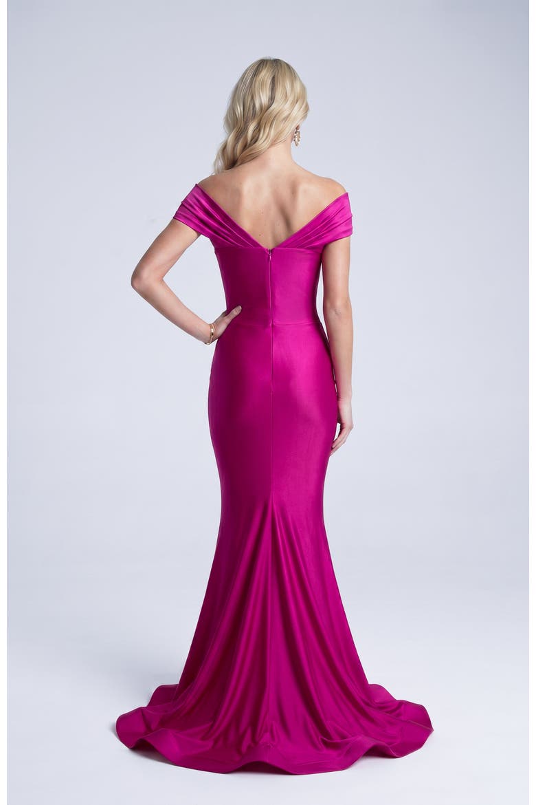 One Shoulder Twist Ruched Mermaid Evening Gown, Alternate, color, Magenta