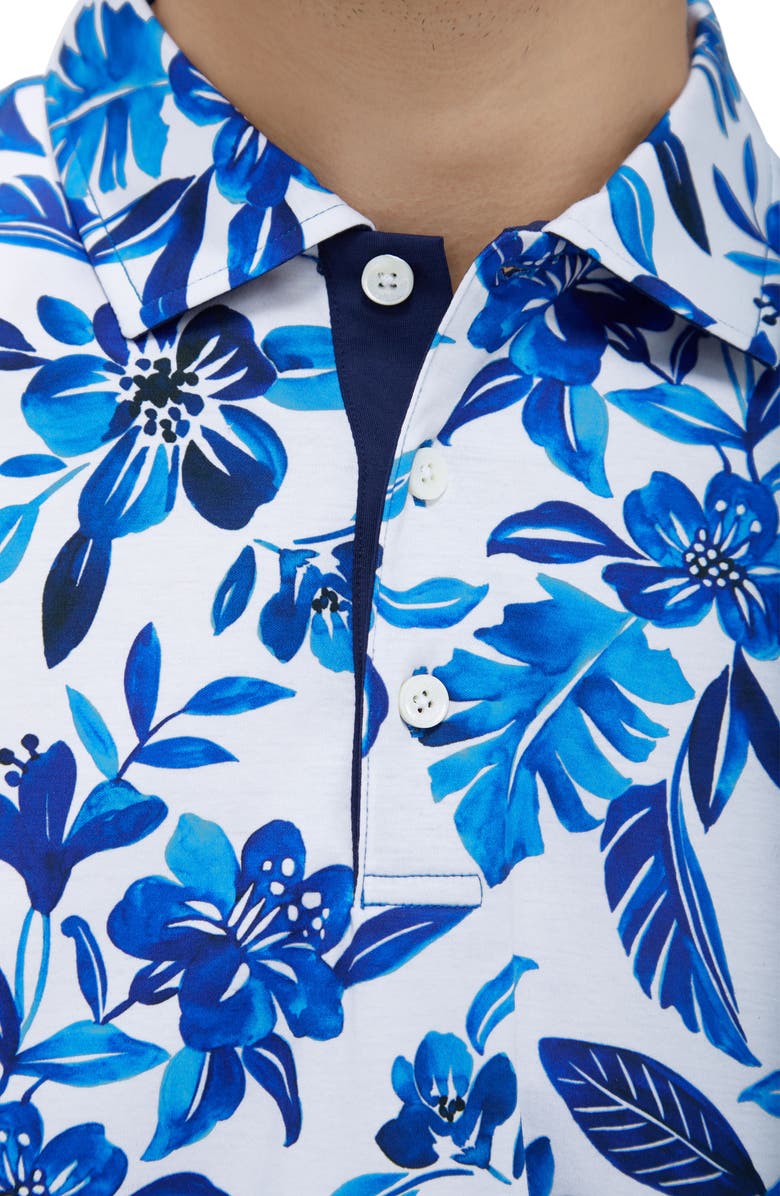 Bugatchi Hendrix Digital Floral Print Pima Cotton Polo, Alternate, color, Classic Blue