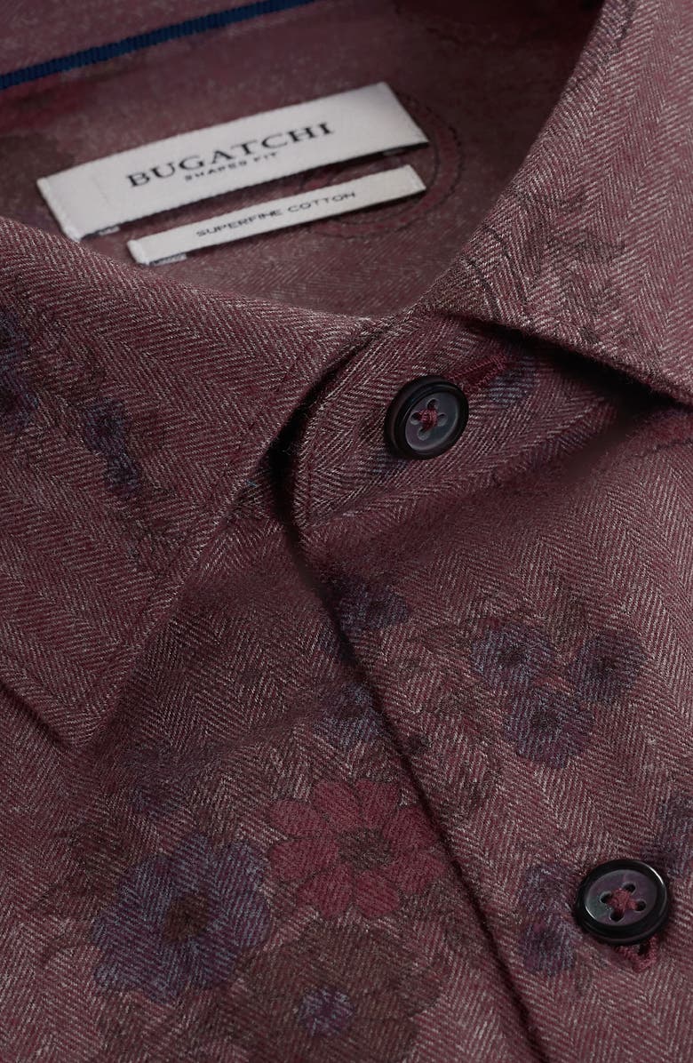Bugatchi Axel Shaped Fit Floral Paisley Button-Up Shirt, Alternate, color, Burgundy