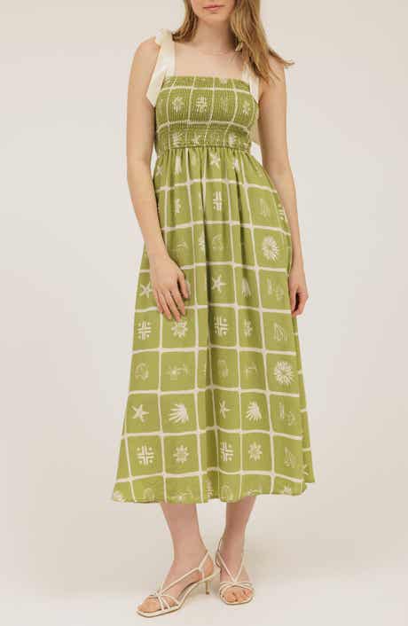 AUGUST SKY Shoulder Tie Midi Dress