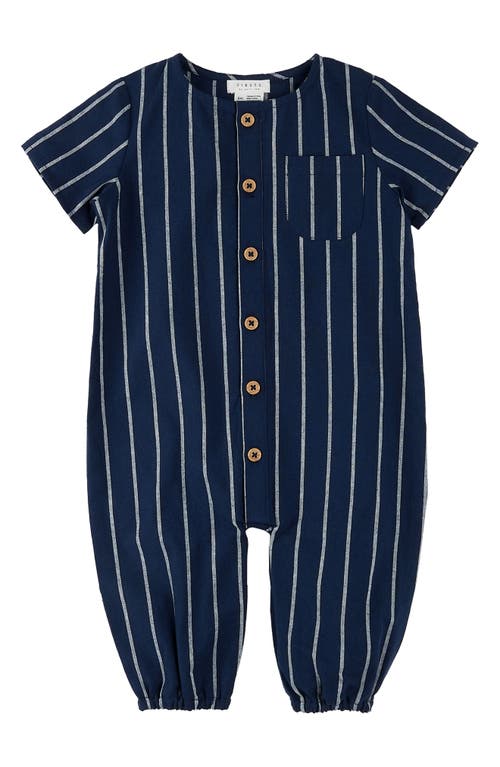 Shop Firsts By Petit Lem Stripe Cotton Romper In Navy