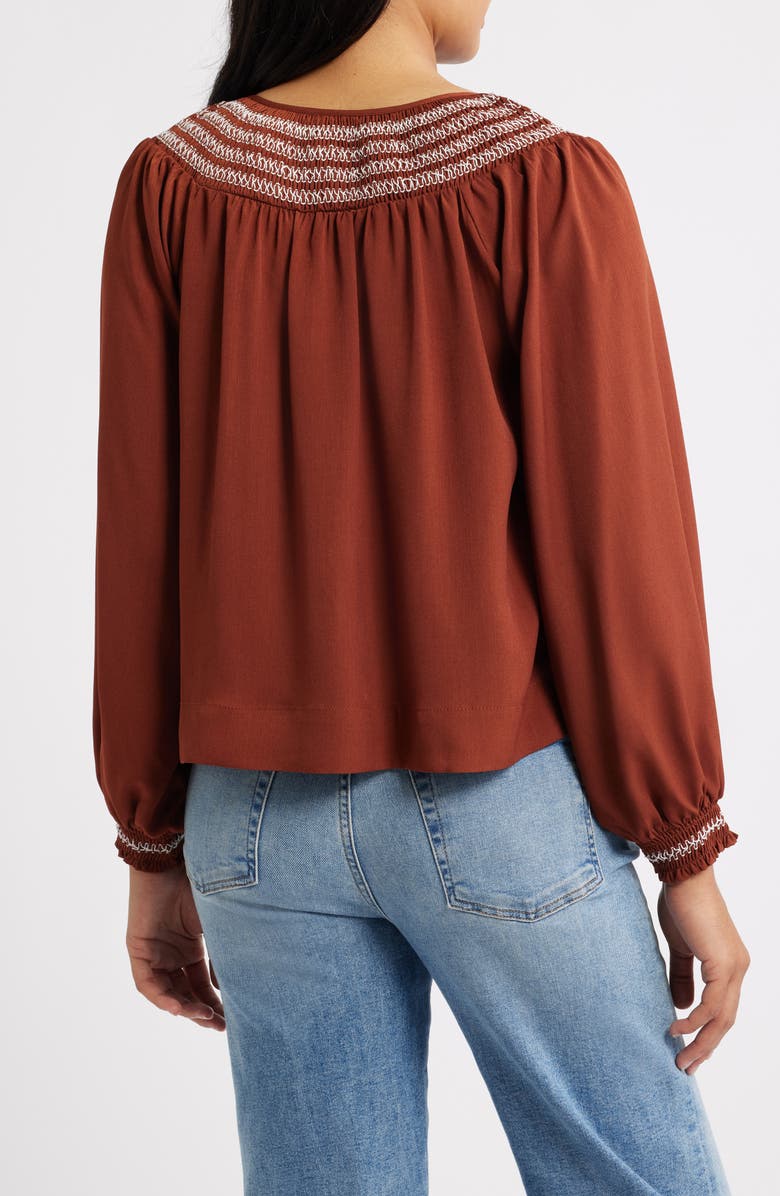 Bobeau Embroidered Peasant Top, Alternate, color, Picante