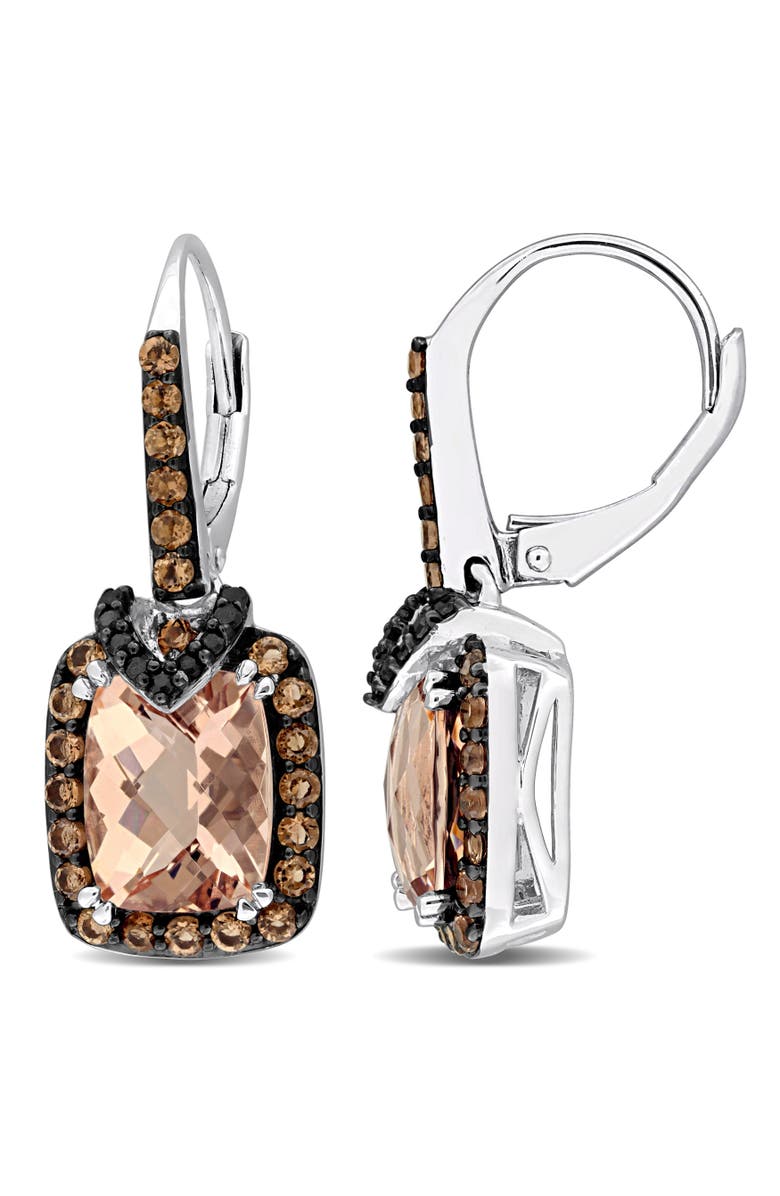 Julianna B. Morganite & Black Diamond Halo Drop Earrings, Main, color, Morganite