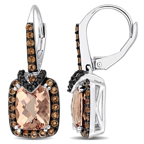 Morganite & Black Diamond Halo Drop Earrings