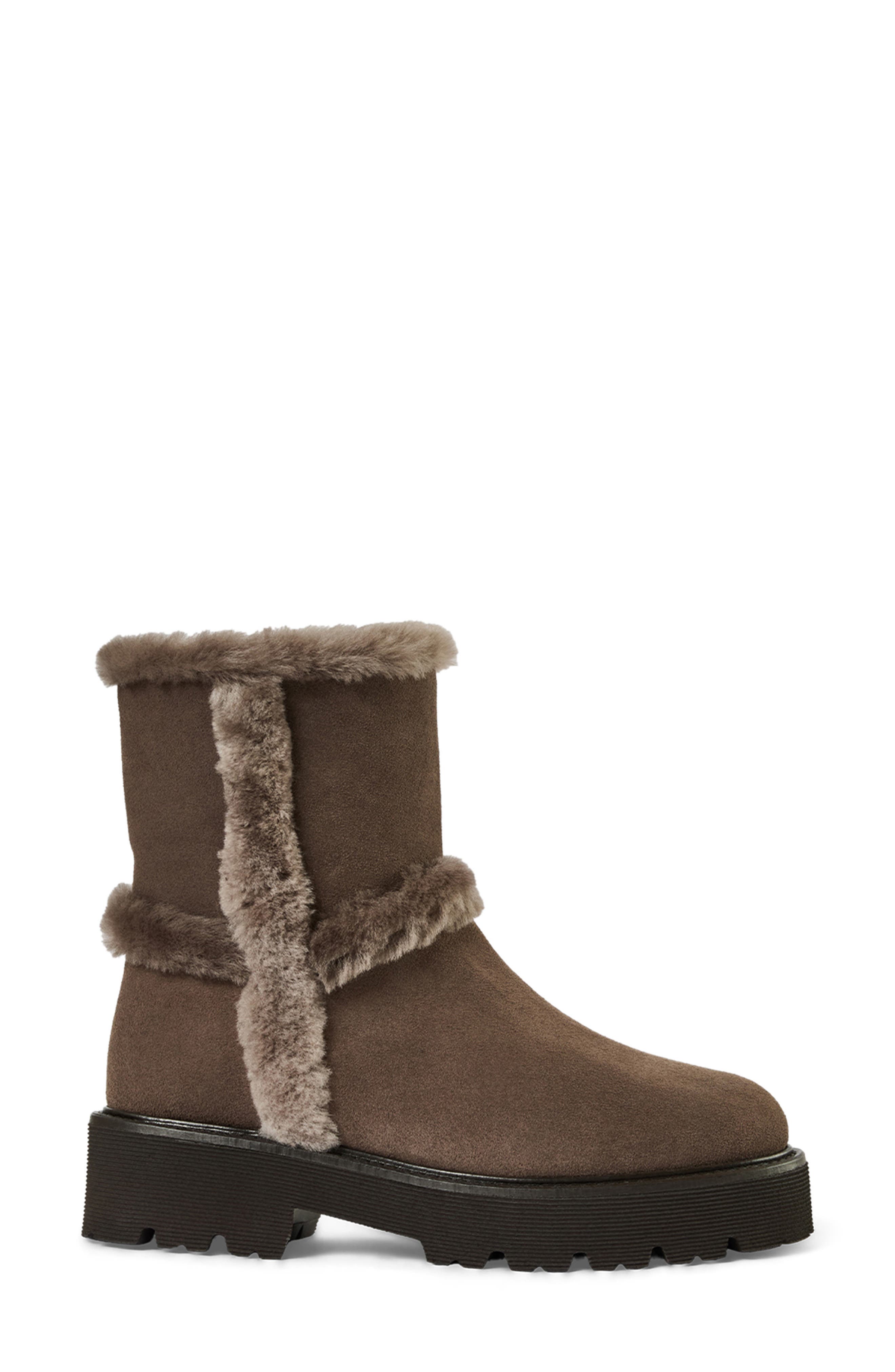 Ella Genuine Shearling Weatherproof Boot, Alternate, color, TOBACCO SUEDE