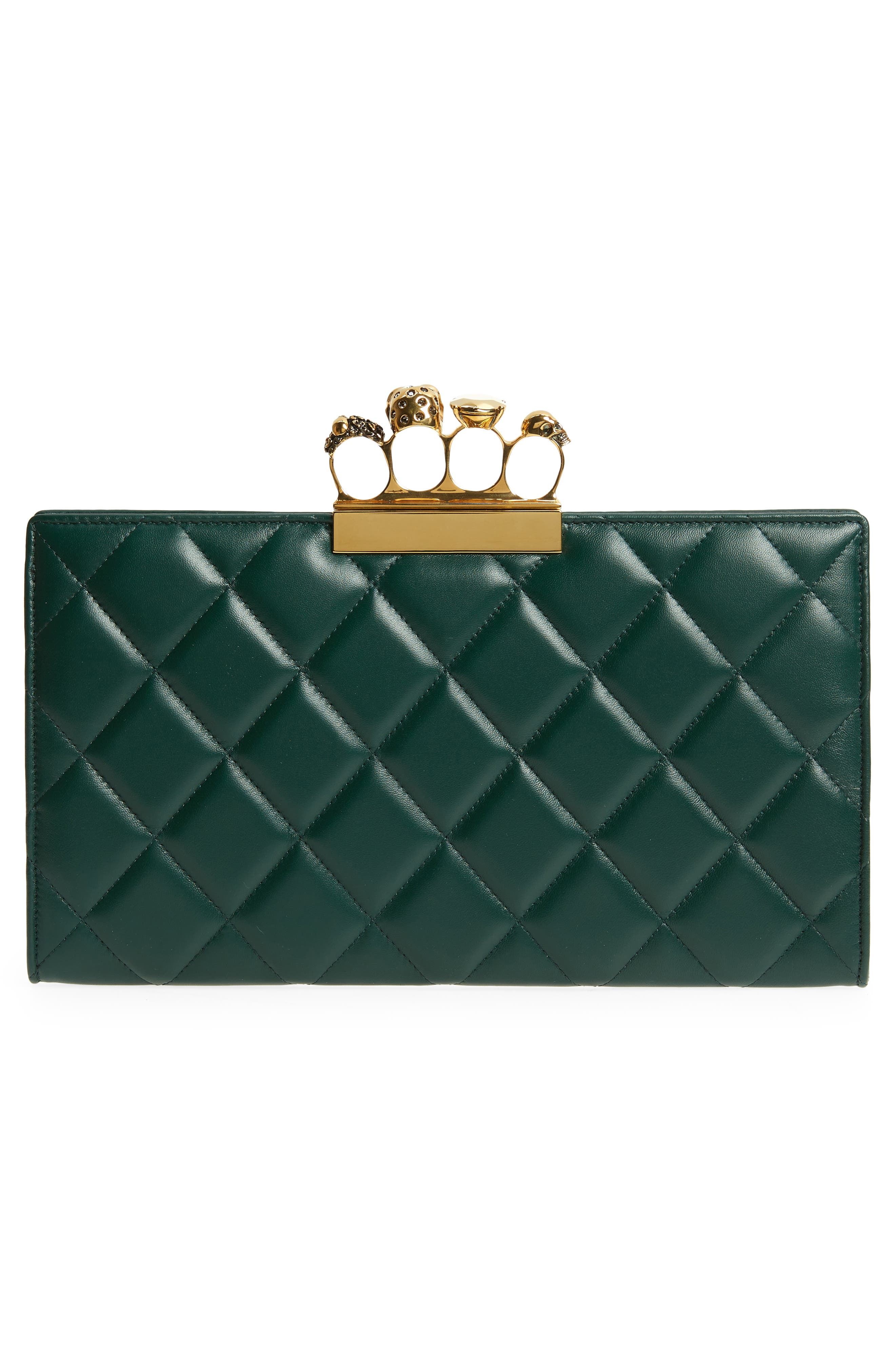 McQueen Alexander McQueen Knuckle Ring Quilted Leather Clutch, Alternate, color, 