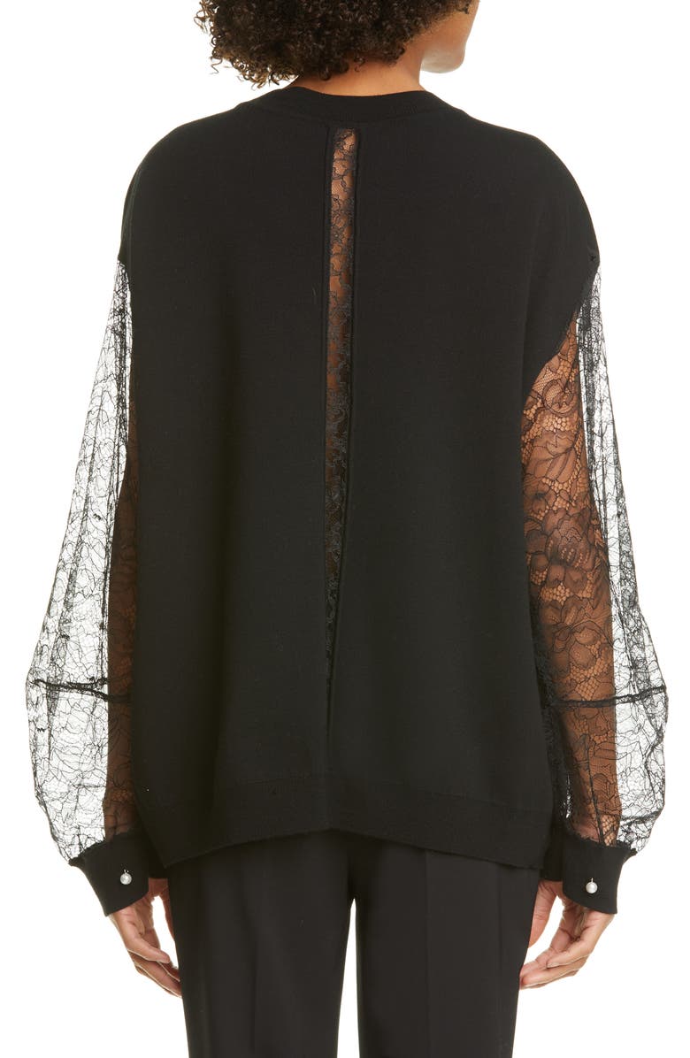 Adam Lippes Lace Sleeve Merino Wool Blend Sweater, Alternate, color,