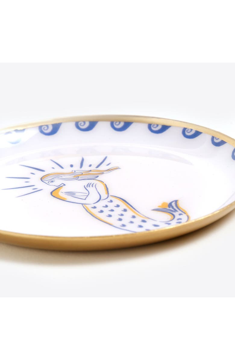 Zsa Zsa Zsu Agra Mermaid Patterned Round Metal Decorative Tray Set Of 4, Alternate, color, White
