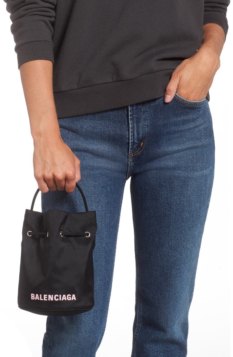 Balenciaga Extra Small Wheel Logo Bucket Bag, Alternate, color,