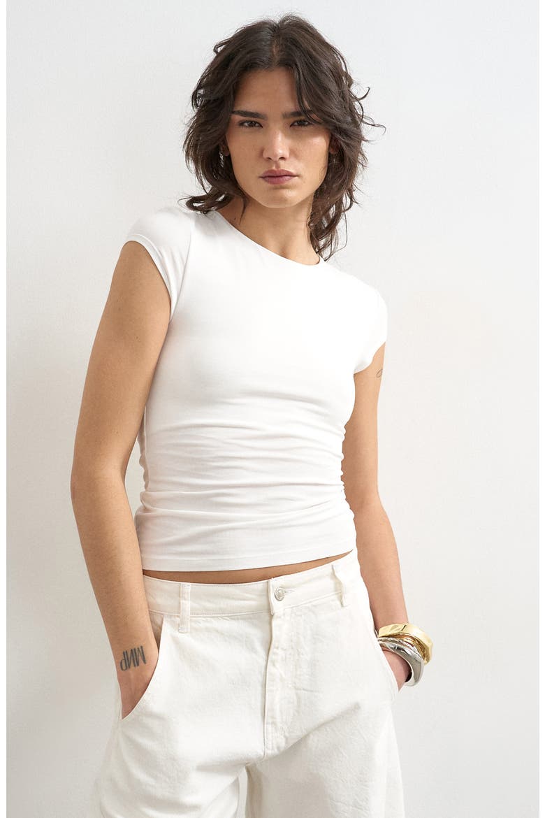 Strech Cotton Cap Sleeve T-Shirt, Main, color, WHITE