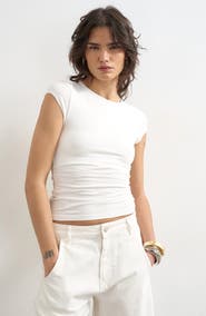 Topshop Strech Cotton Cap Sleeve T-Shirt