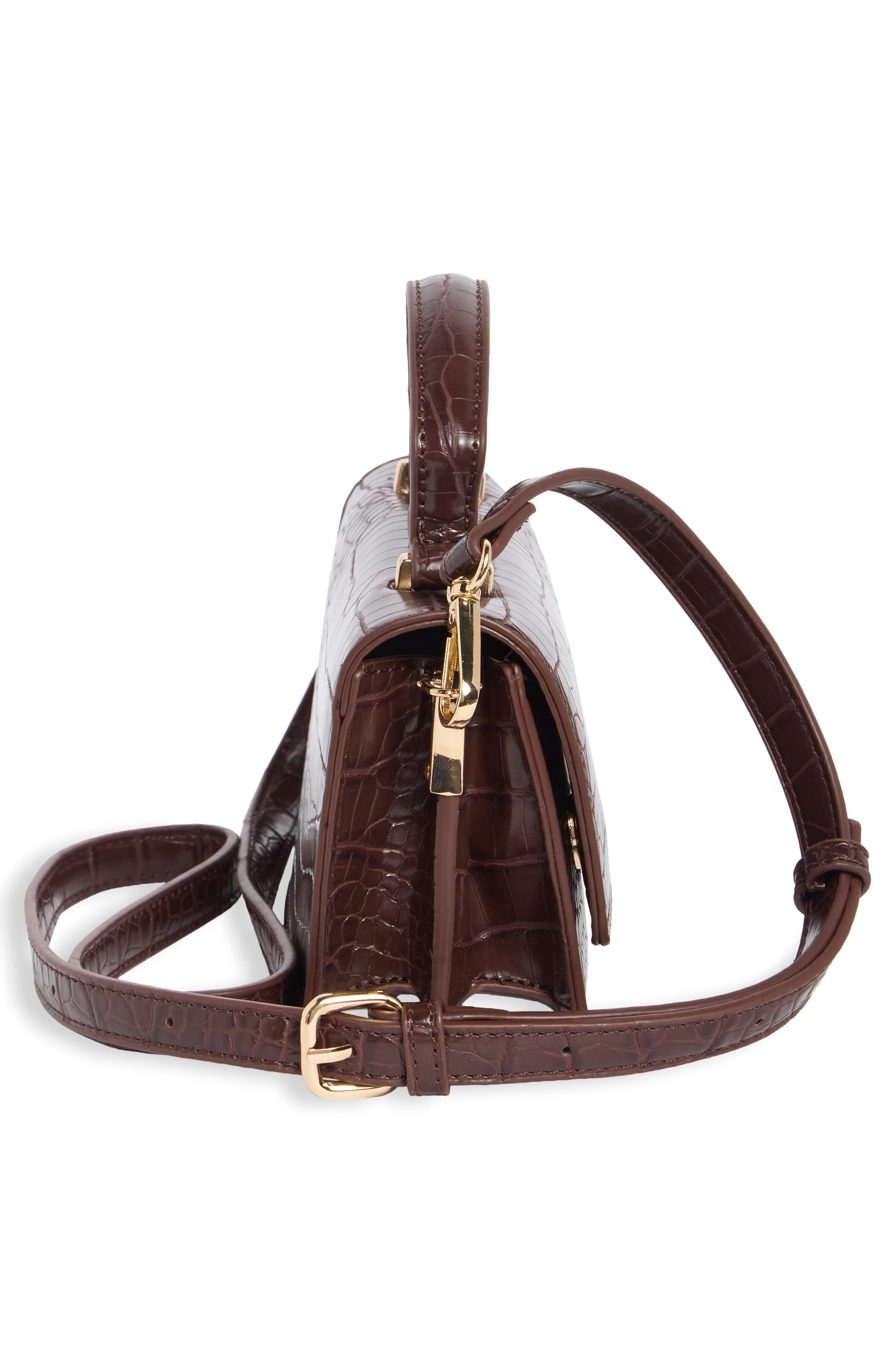 Croc Embossed Faux Leather Crossbody Bag, Alternate, color, FRENCH ROAST
