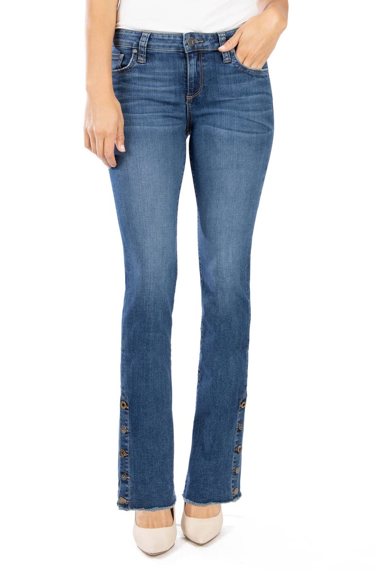 Button Detail Raw Hem Bootcut Jeans, Main, color, RATURE