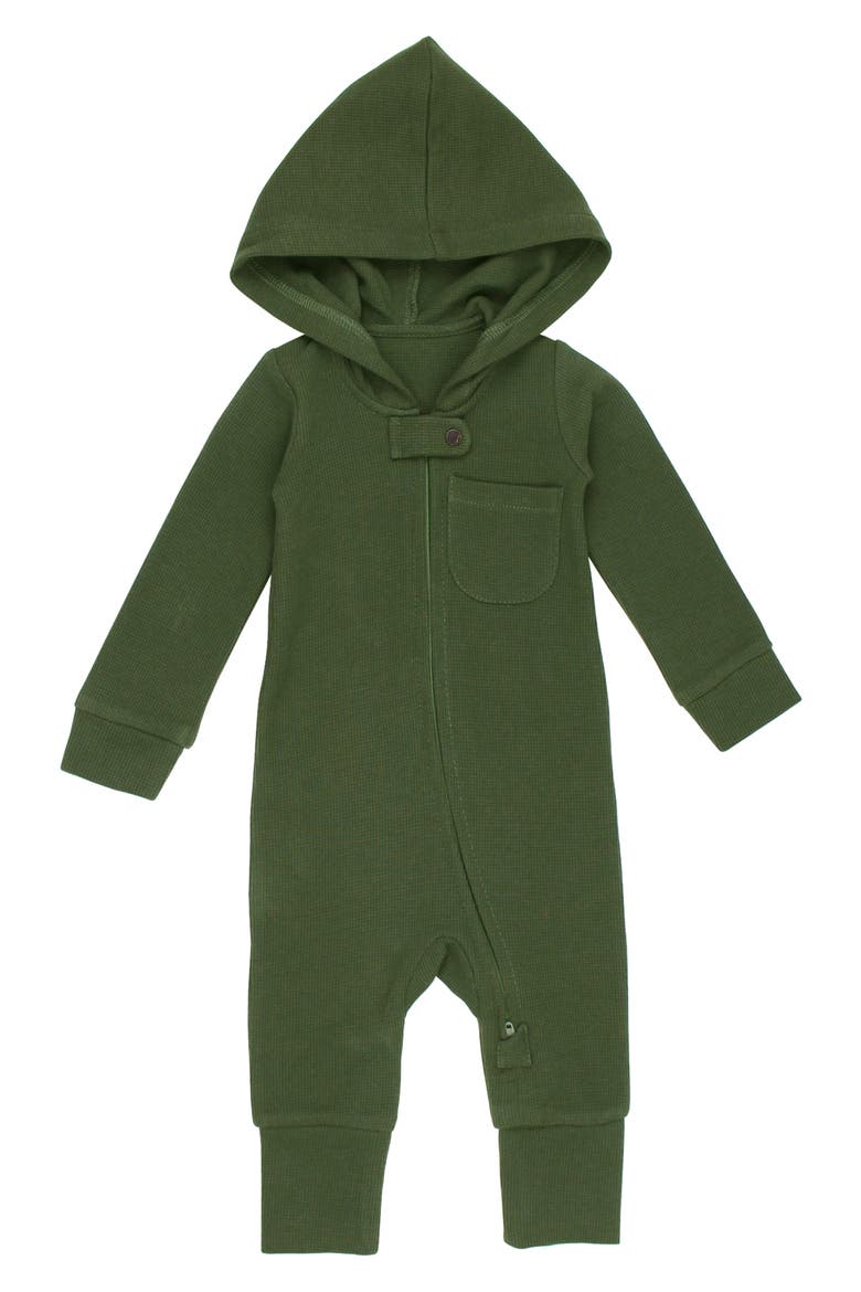 Hooded Thermal Organic Cotton Zip Footie, Main, color, FOREST