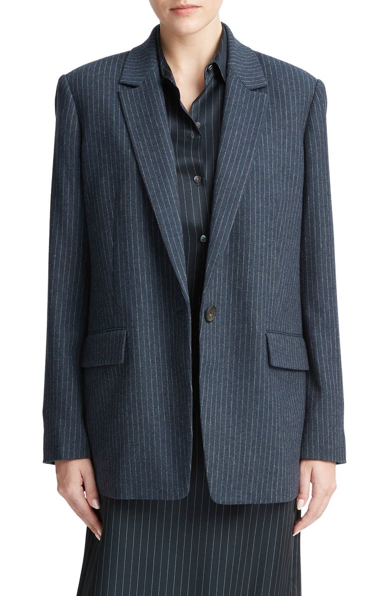 Vince Pinstripe Wool Blend Flannel Blazer, Main, color, 