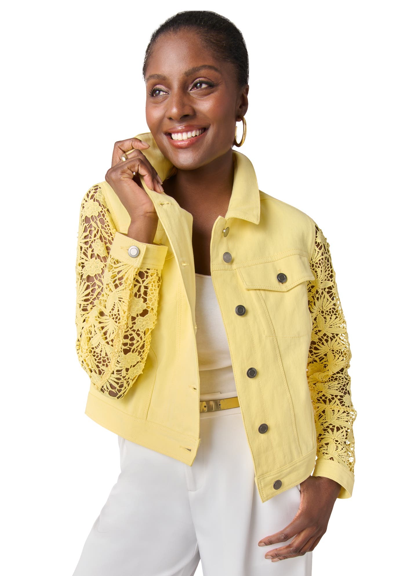 Lace Sleeve Denim Jacket