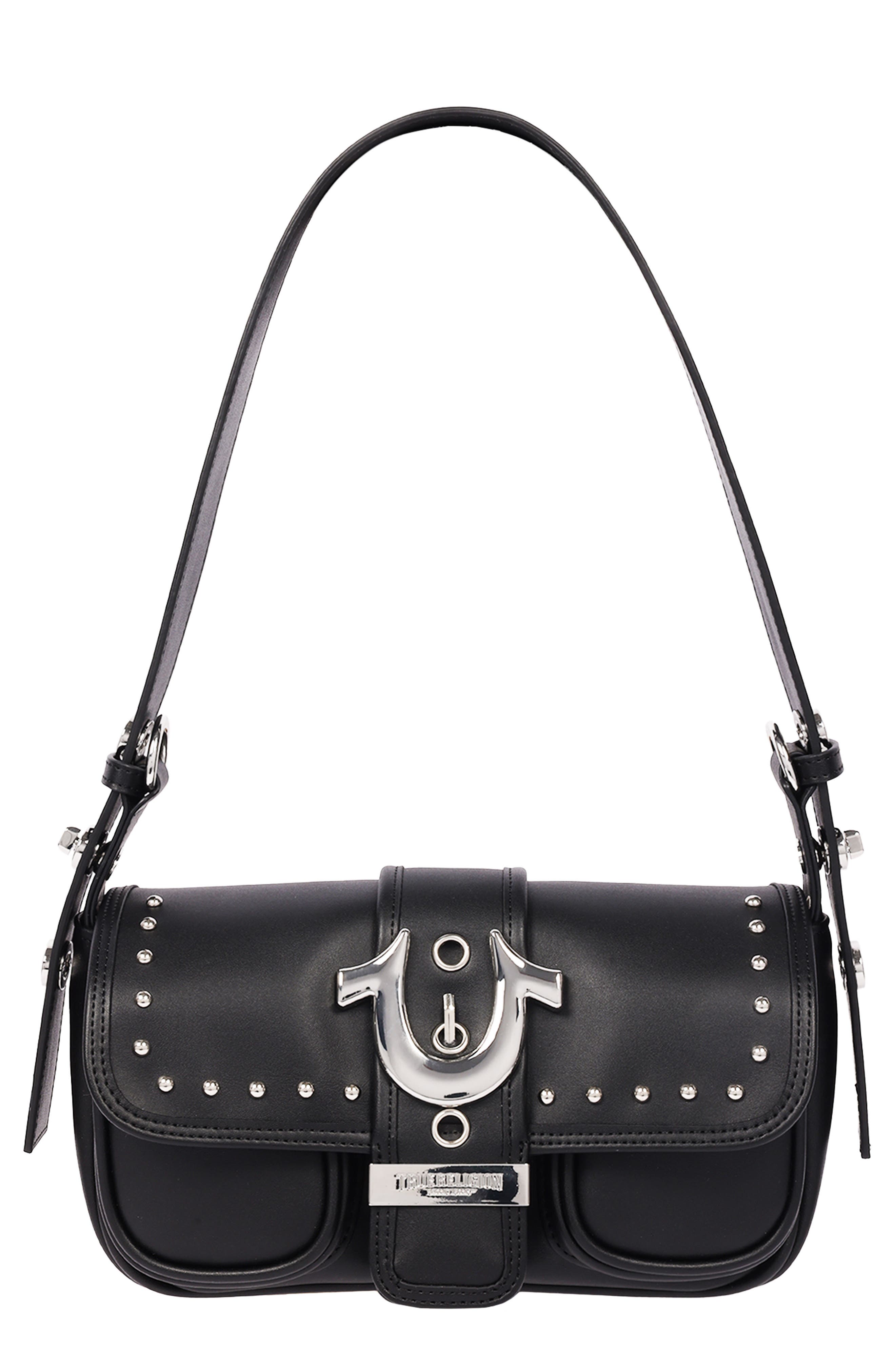Smooth Moto Studded Faux Leather Shoulder Bag