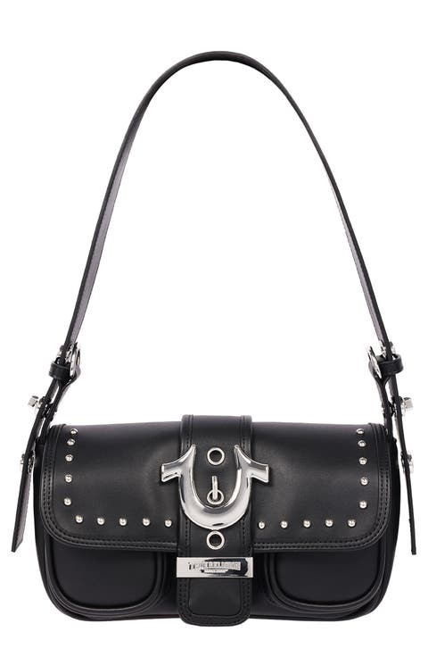 Smooth Moto Studded Faux Leather Shoulder Bag