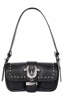 Smooth Moto Studded Faux Leather Shoulder Bag