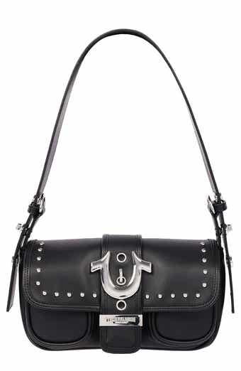Smooth Moto Studded Faux Leather Shoulder Bag