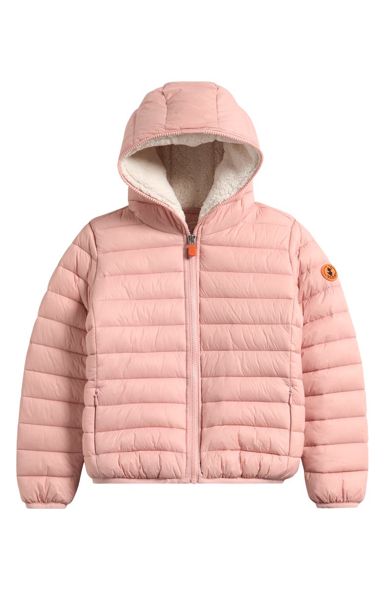 Save The Duck Kids' Leci Hooded Faux Shearling Lined Puffer Jacket, Main, color, Blush Pink