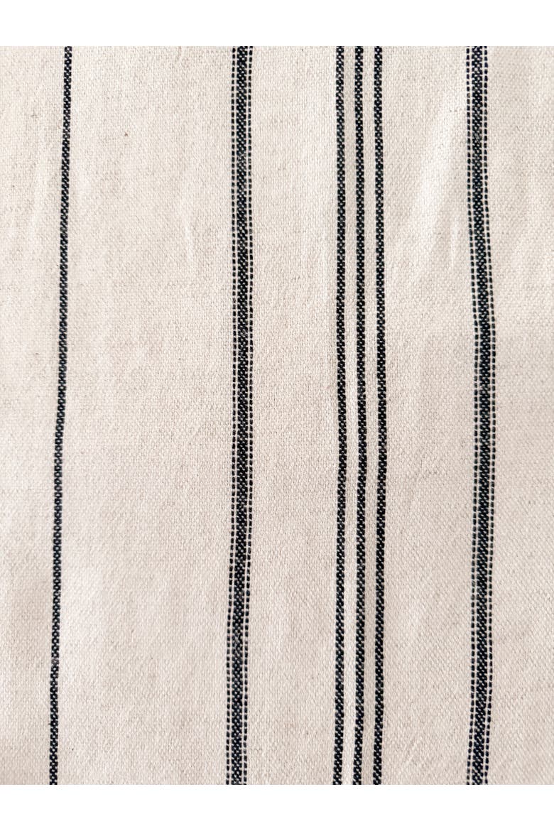 Natural Linen Black Stripe Bath Towel with Knotted Fringe, Alternate, color, black
