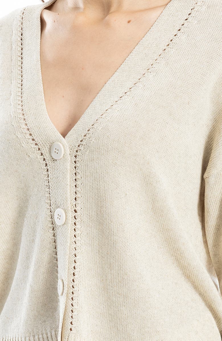 MAX STUDIO Pointelle Detail Cardigan, Alternate, color, Oyster