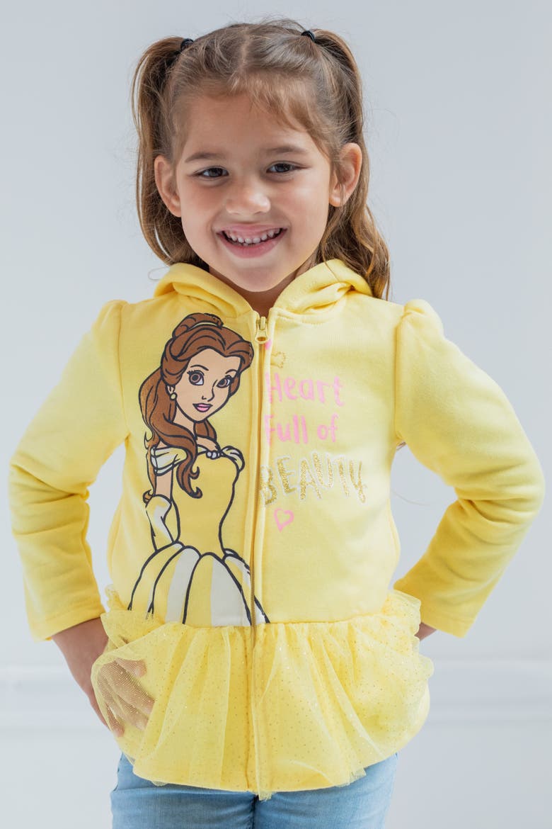 Princess Zip-Up Hooded Sweatshirt, Alternate, color, Belle Yellow