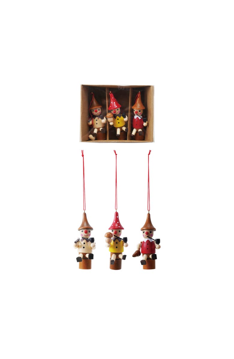 Storied Home 3-Piece Wood Woodsman Ornaments, Multicolor, Main, color, 