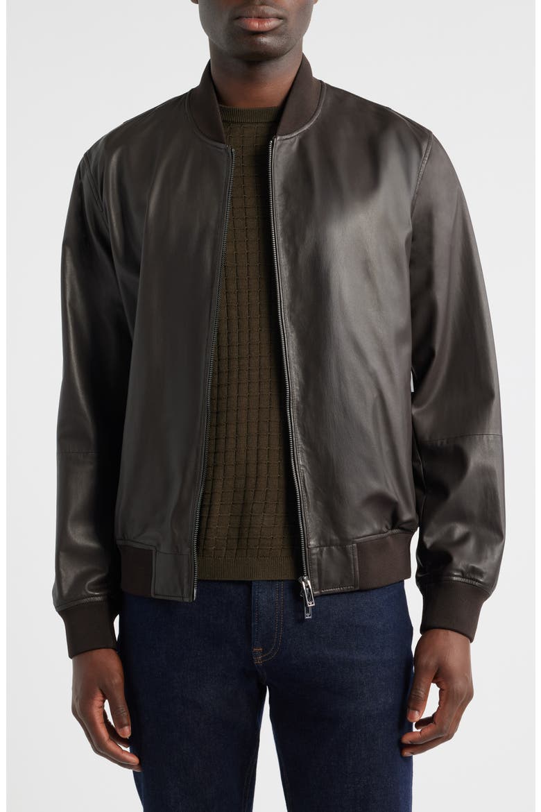 Leather Bomber Jacket, Main, color, BROWN